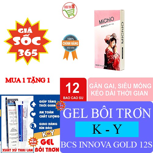 Combo yêu thương bao cao su nhật michio siêu mỏng 12 tặng gel k - y