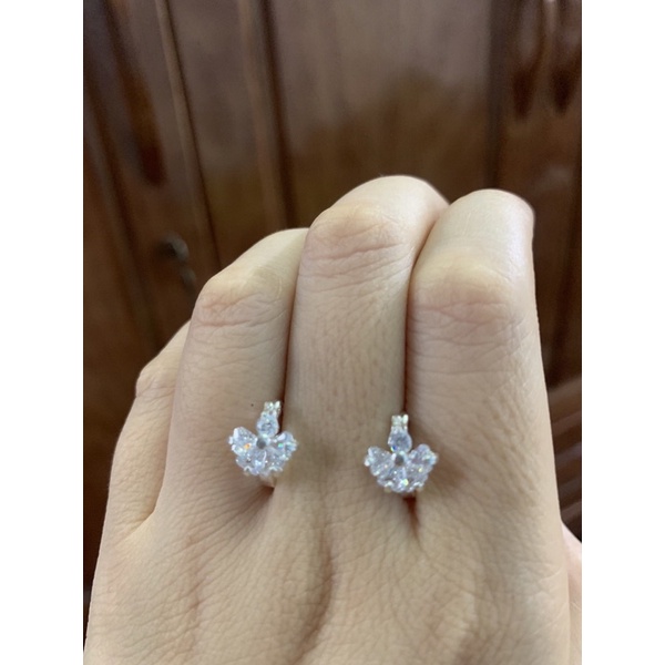 Khuyên tai tròn nạm đá cz hình hoa váy bạc ta trẻ em người lớn