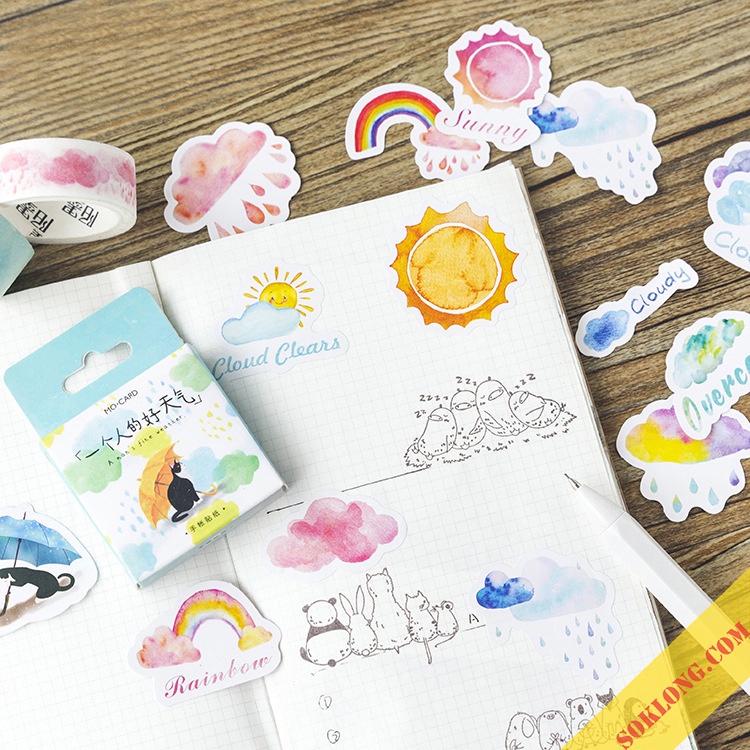 Hộp nhãn dán sticker thời tiết 46 hình siêu dễ thương trang trí STI48 VPP Tuệ Minh