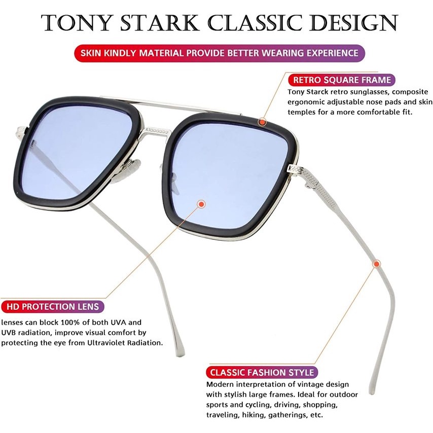 Tony Stark người Sắt Kính Mát Gọng Sắt Chống Nắng Phong Cách Cổ Điển Cho Nam Sử Dụng Hàng Ngày