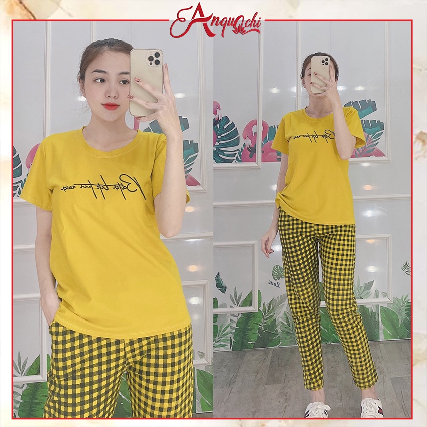 Đồ Bộ Nữ Mặc Nhà Anquachi Bigsize Đẹp Thun Cotton Nữ Mặc Ngủ Ở Nhà Dễ Thương Quần Dài Cute B-A038