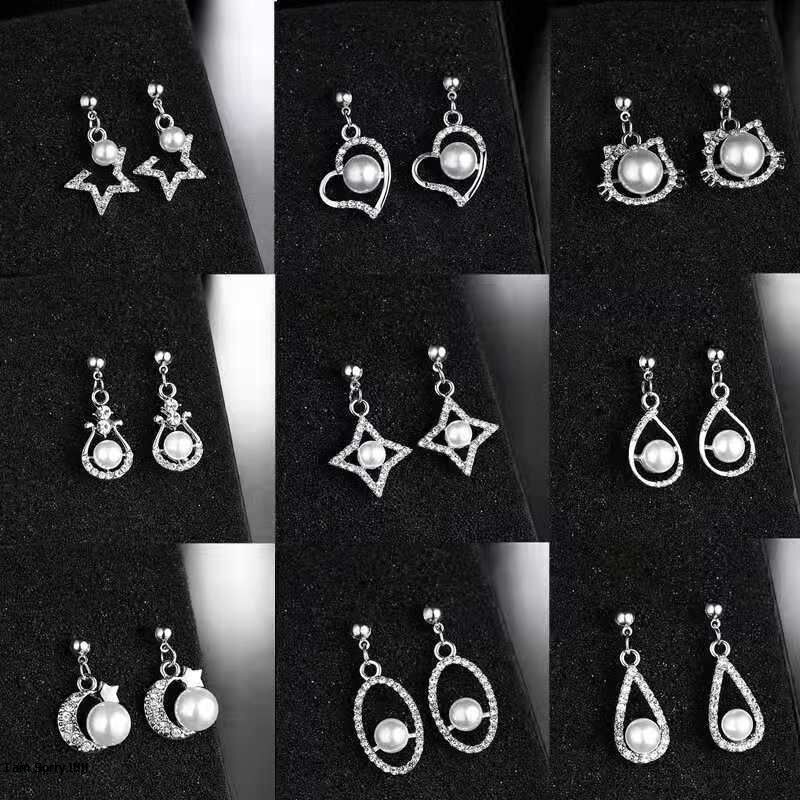 Bông tai hợp kim bạc dài cầu kỳ đính châu trắng thời trang hàn quốc nữ tính YU39