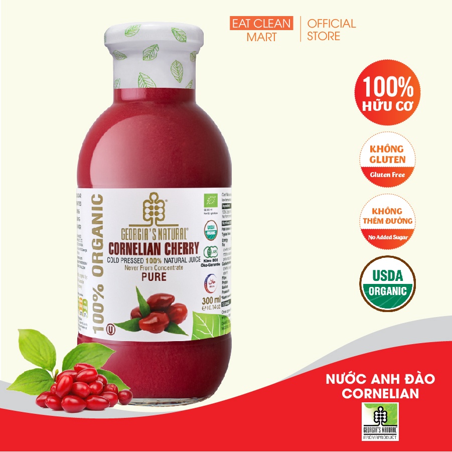 Nước Ép 100% Hữu Cơ Anh Đào Cornelian- ORGANIC Pure Cornelian Cherry Juice - 300ml &amp; 750ml