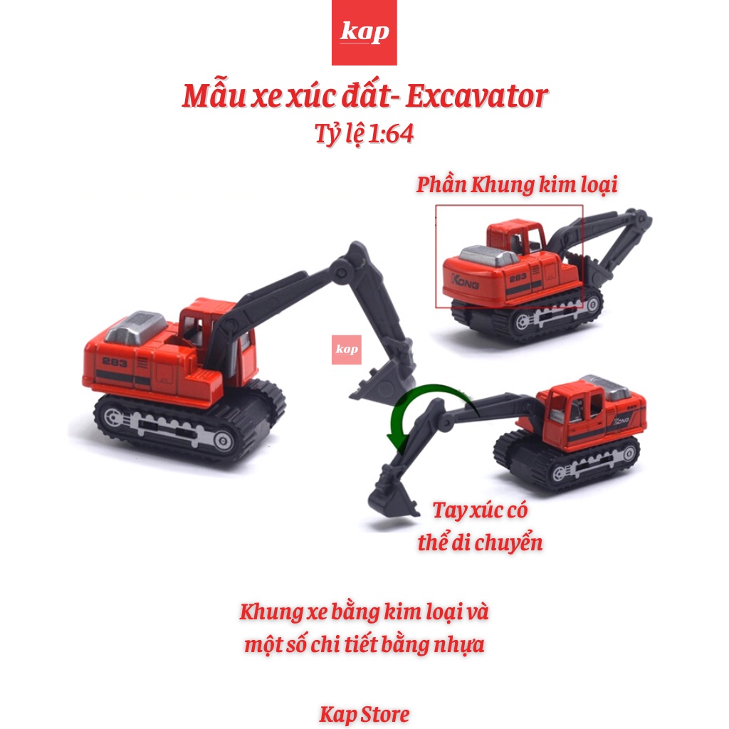 Bộ 6 xe công trình Die Cast Metal, vỏ kim loại, tỷ lệ 1:64