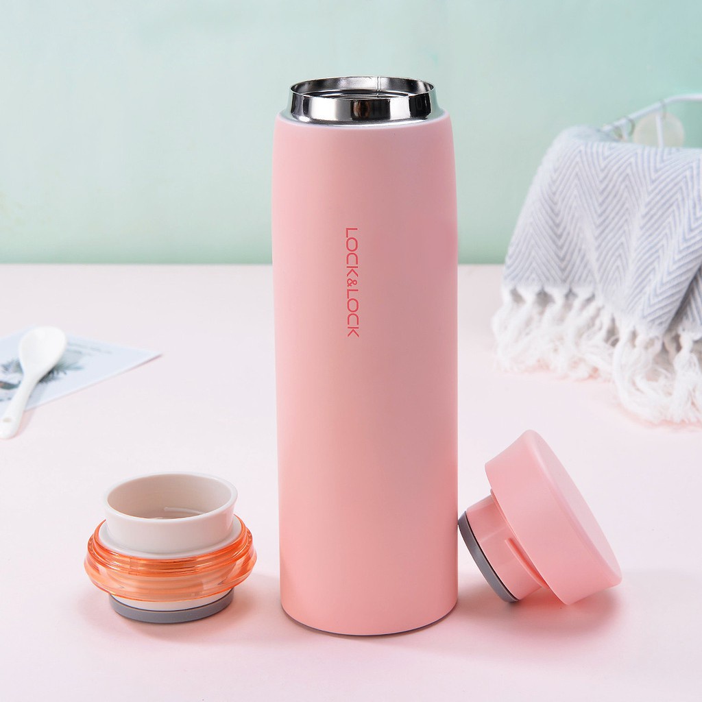 Bình giữ nhiệt Lock&Lock Feather Light Ring Tumbler LHC4131 450ML, 6 màu bằng thép không gỉ, có lưới lọc trà - BABYHOPSG