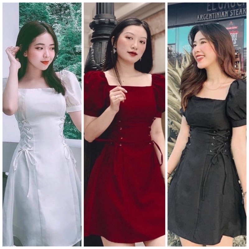 Đầm váy trắng xoè đan dây (kèm hình thật)
