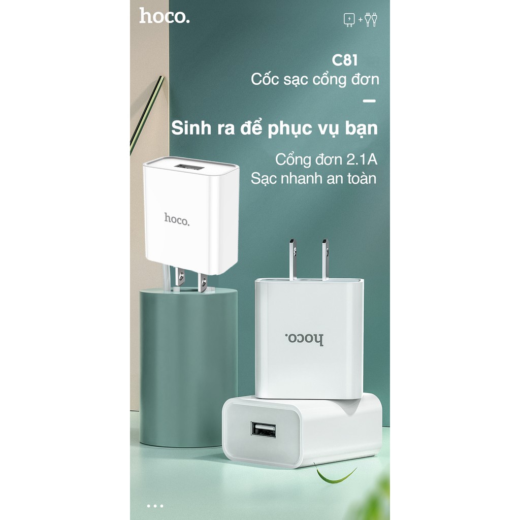 Củ Sạc Nhanh HOCO C81 Sạc Nhanh 2.1A 1 Cổng Sạc Usb Chất Liệu Pvc An Toàn Dành Cho Iphone SAMSUNG Huawei Xiaomi Oppo