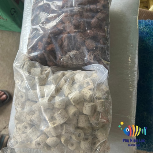 [Combo 2] combo 3loạiVật Liệu Lọc Nước Hồ Cá (3 Món) : Bông Lọc - Sứ Trắng - Nham Thạch à