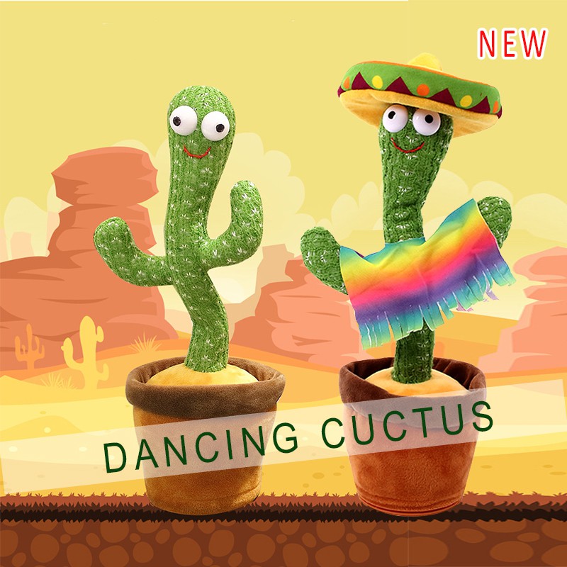 🌵Dancing Cactus Vui hát và Nhảy múa Đồ chơi thực vật sang trọng điện tử để trang trí văn phòng / nhà cửa và quà tặng cho ngày thiếu nhi ， 3 bài hát (Dancing Ba Lan Cow)