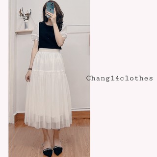 Áo cổ tròn phối tay voan kiểu dáng basic