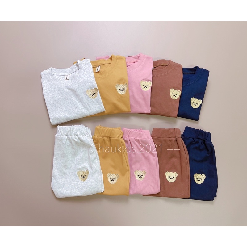 Bộ cotton zip thêu gấu cho bé