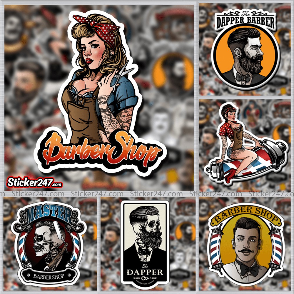 Sticker Barber Shop 🌈𝑭𝒓𝒆𝒆𝒔𝒉𝒊𝒑 Sticker Dán Mũ Bảo Hiểm, Dán Xe, Vali, Laptop - Hình Dán Cửa Kính, Dán Gương - Chống Nước