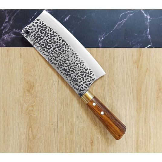 Dao Chặt Xương Thép Nhíp Ô Tô Dập Vân 2 Mặt Cao Cấp - Cán Cẩm Chỉ Khâu Đồng