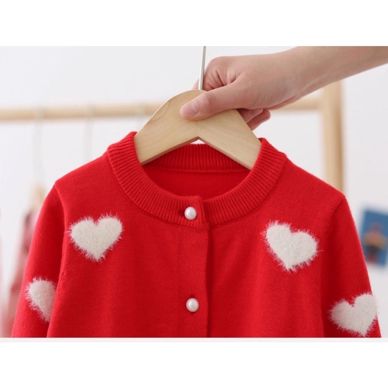 Áo khoác cardigan tay dài họa tiết trái tim đáng yêu cho bé gái