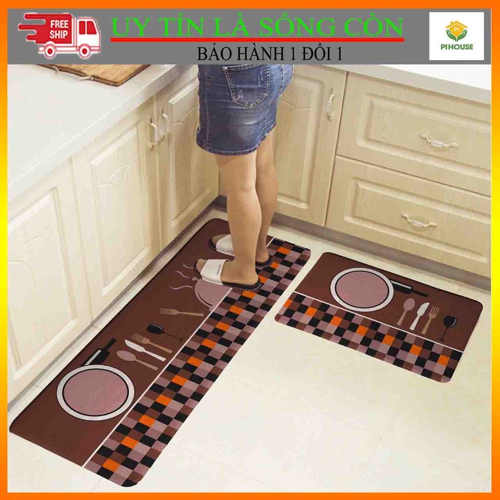Set thảm bếp, thảm trải sàn 3d chống trơn trượt, hoa văn độc đáo gồm tấm lớn 40x120cm và bé 40x60cm