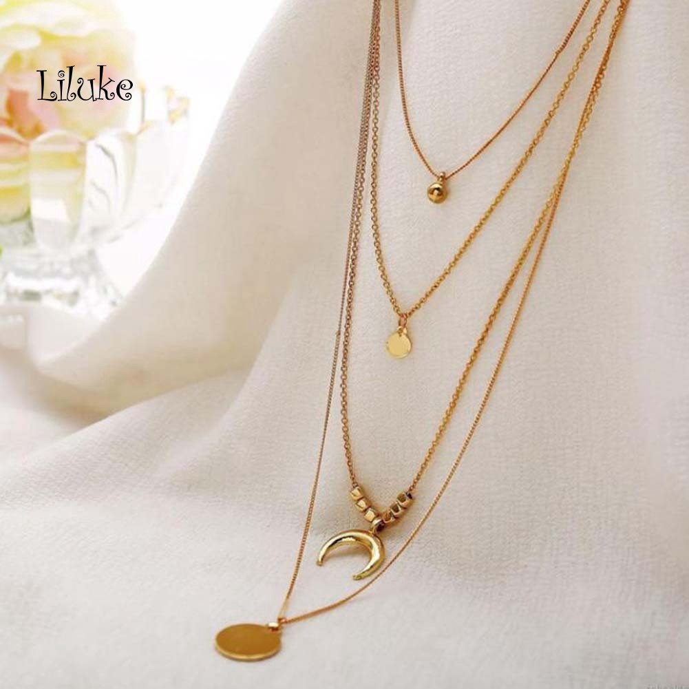 Vòng cổ Hợp Kim Nhiều Lớp Mặt Hình Mặt Trăng Cá Tính Cho Nữ