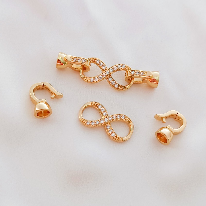 Khóa Nối Chuỗi Hạt Ngọc Trai Kim Cương Nhân Tạo Màu Vàng Đồng 14K Mã Số 8 Pha Lê Làm Trang Sức Thủ Công