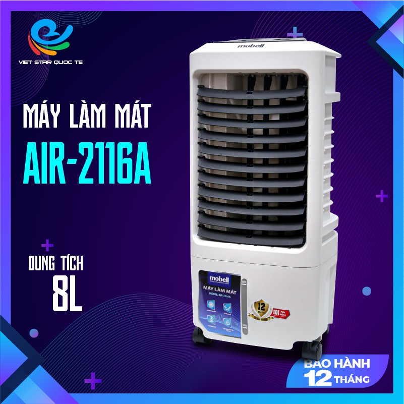 Quạt điều hòa không khí siêu mát, Quạt làm mát Mobell AIR-2116A - Công suất 90W- Dung tích 8L-Bảo hành lên đến 12 tháng.