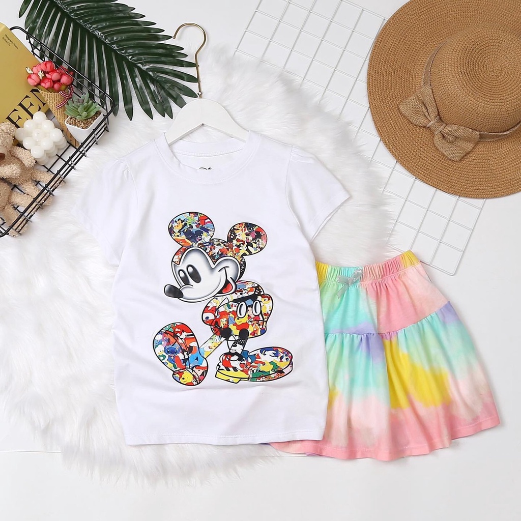 Bộ Áo Váy Bé Gái VNXK Set Áo Chân Váy Cho Bé Gái 17-45 Kg Vải Cotton Xuất Xịn Mặc Mát In Hoạt Hình Đẹp Homie Kids