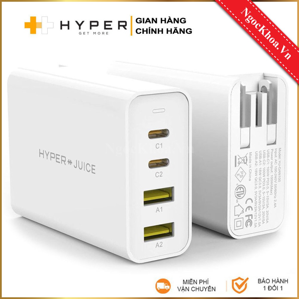 Sạc Đa Cổng HyperJuice GAN charger 100W Nhỏ Nhất Thế Giới (HJ-GAN100) - Phân Phối Chính Hãng