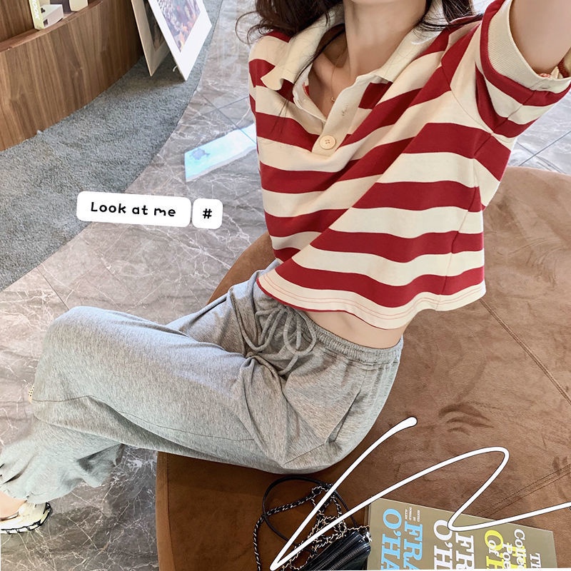 Women's Fashion Horizontal Stripe Short Sleeve polo shirt