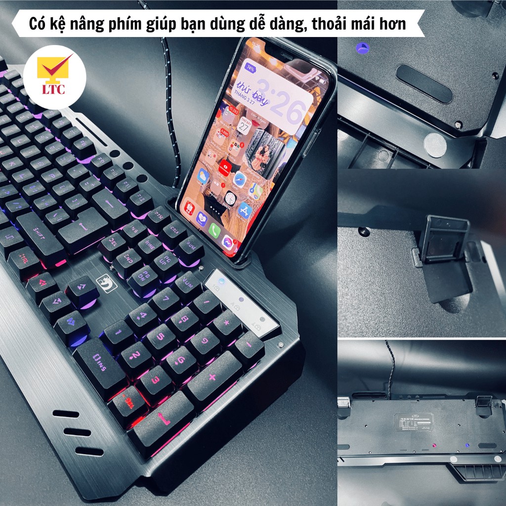 Bàn phím gaming có led đổi màu 10 chế độ khác nhau, tặng kèm kê tay, kiểu dáng giả cơ cho máy tính, pc, laptop, LTC | BigBuy360 - bigbuy360.vn