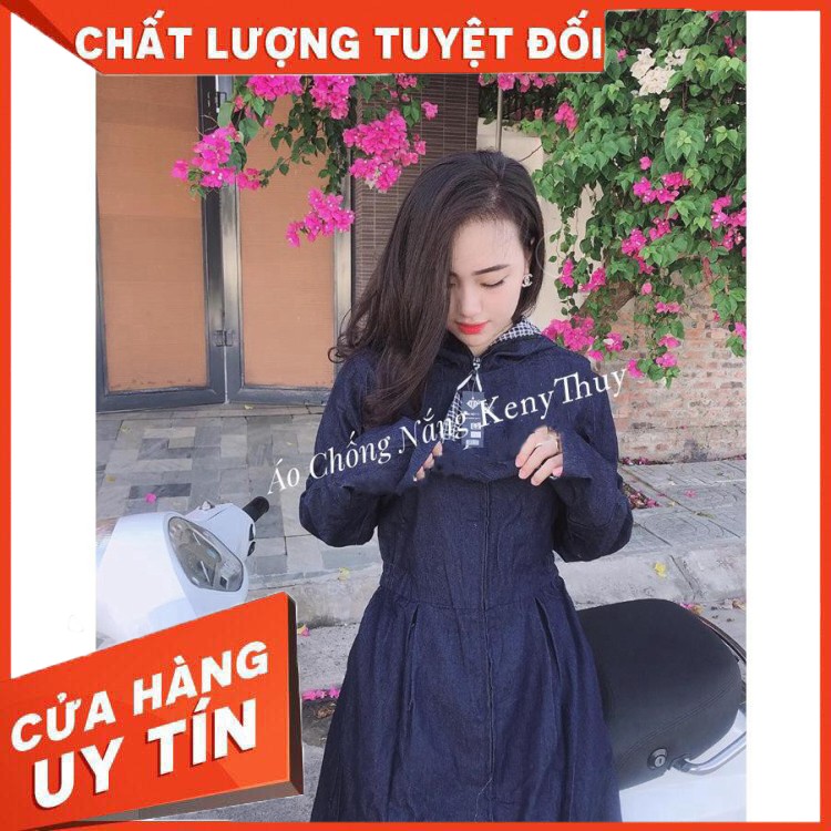 HÀNG CAO CẤP -  Áo chống nắng toàn thân nữ vải bò Jean 2 lớp dài kín chân - ao chong nang toan than nu vai bo 2 lop  - H