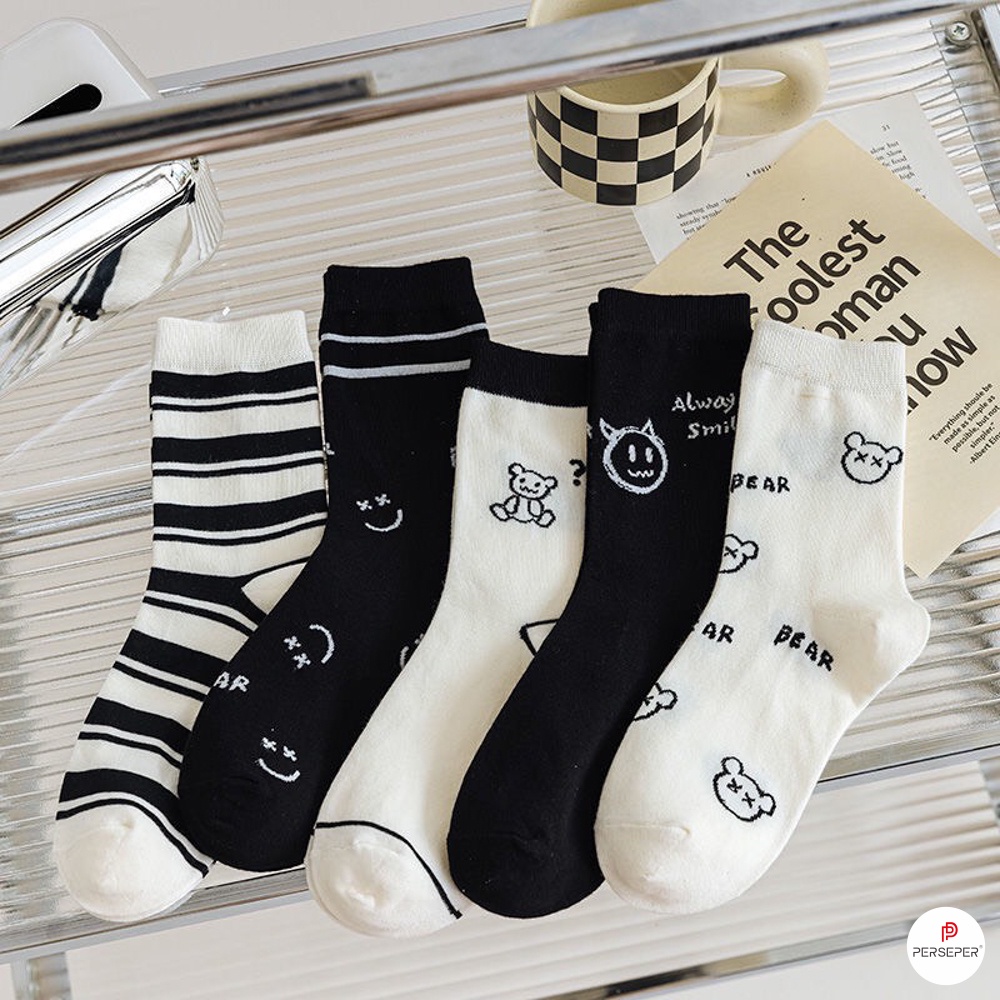 Tất cổ cao nữ phong cách Hàn Quốc dễ thương, Set vớ nữ chất liệu vải cotton - Hot store