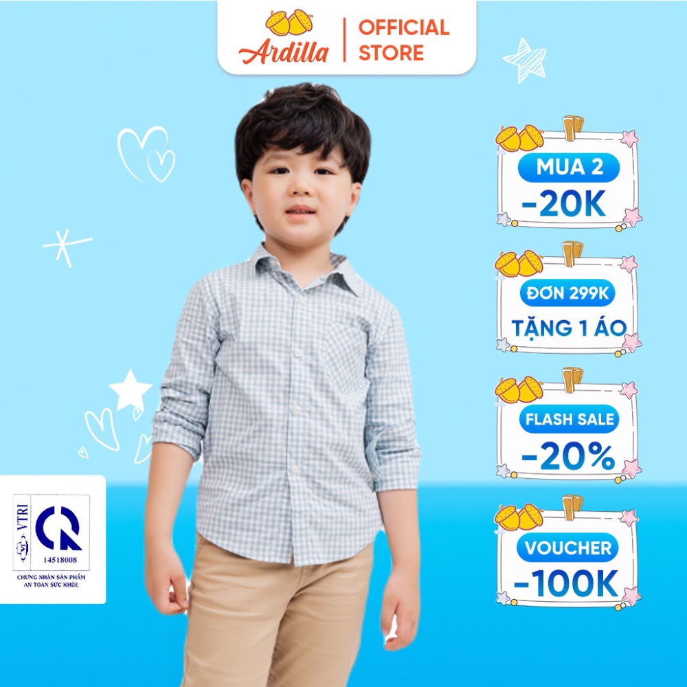 Áo Sơ Mi Bé Trai ARDILLA Họa Tiết Độc Đáo, Chất Liệu Vải Cotton Mềm Mại Cho Bé Từ 8-13 Tuổi AA1800