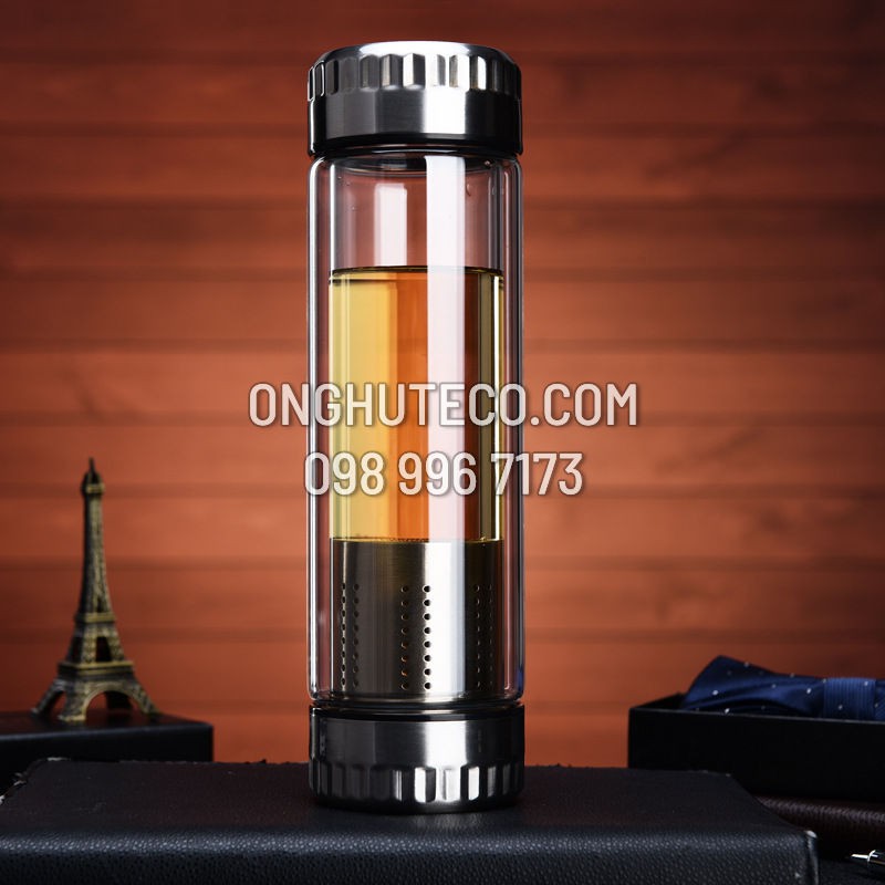 Bình Nước Thủy Tinh High Borosilicate Cách Nhiệt 2 Lớp Cao Cấp