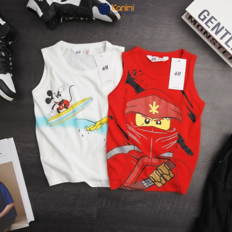 Áo thun ba lỗ bé trai HM chất cotton mềm in hình chó cứu hộ size nhí 14-30kg