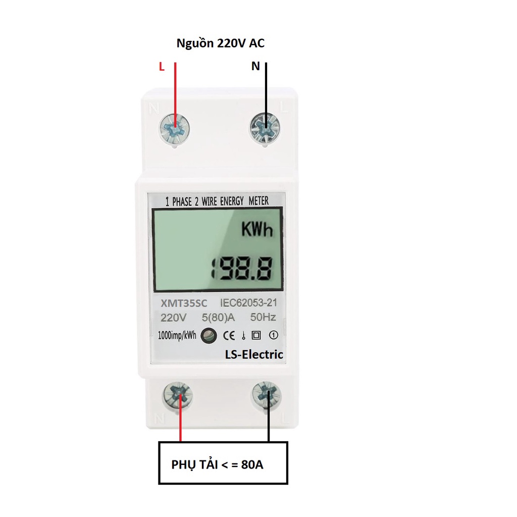 Công tơ điện tử 1 pha 80A LS-Electric 4 thông số siêu chính xác có sơ đồ hướng dẫn đấu nối