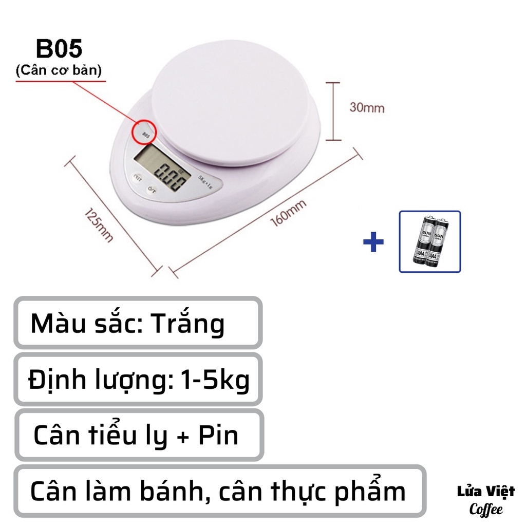 Cân làm bánh mini điện tử nhà bếp định lượng 1-5kg độ chính xác cao làm bánh cao cấp 3kg cân kèm 2 viên pin AA