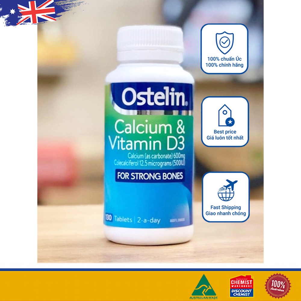[Tem Chemist] Canxi bầu Úc Ostelin Calcium &amp; Vitamin D3 130 viên (SP3)