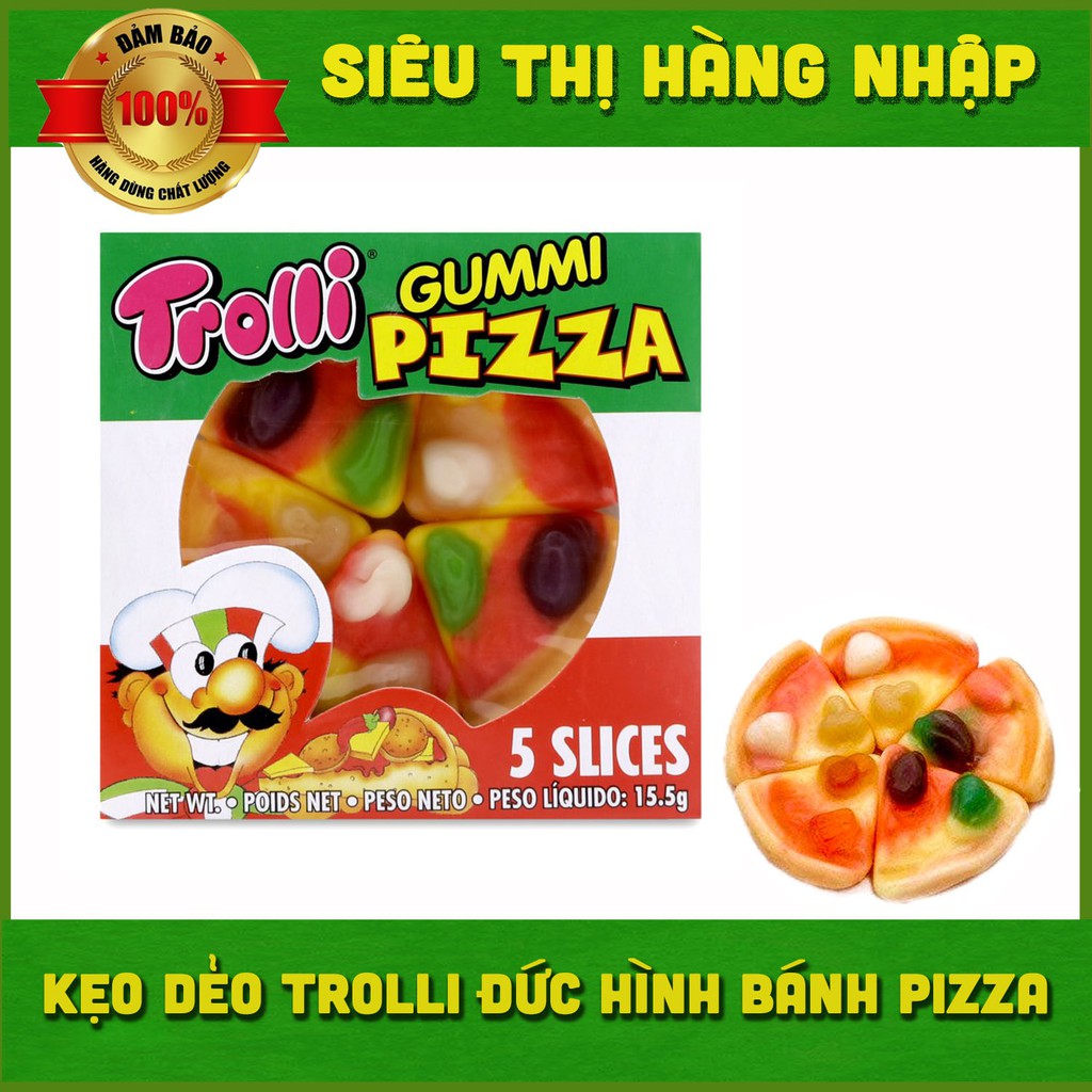 [Hộp 48 cái] Kẹo dẻo Trolli hình bánh pizza Đức 15.5g, kẹo cho bé