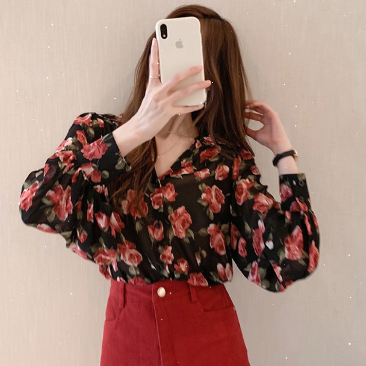SUXI Áo Sơ Mi Chiffon Tay Dài Dáng Rộng In Hoa Kiểu Retro Xinh Xắn Cho Nữ