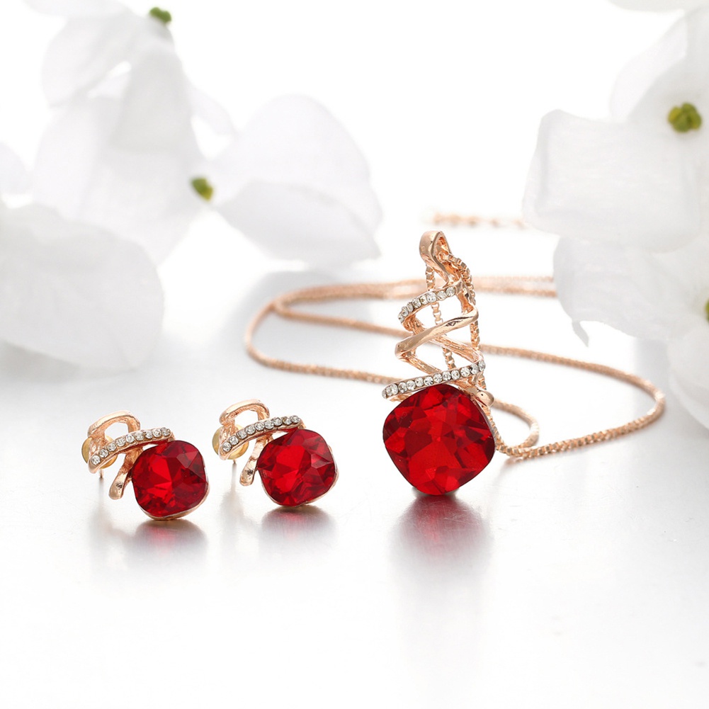 Bộ trang sức dây chuyền + đôi khuyên tai đính đá sang trọng thời trang cho nữ