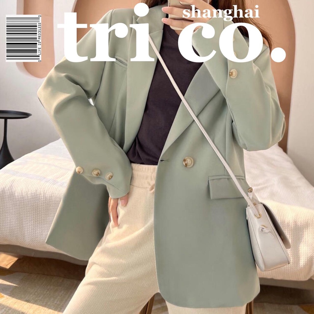 Áo khoác blazer nữ màu xanh bạc hà thanh lịch thời trang xuân thu