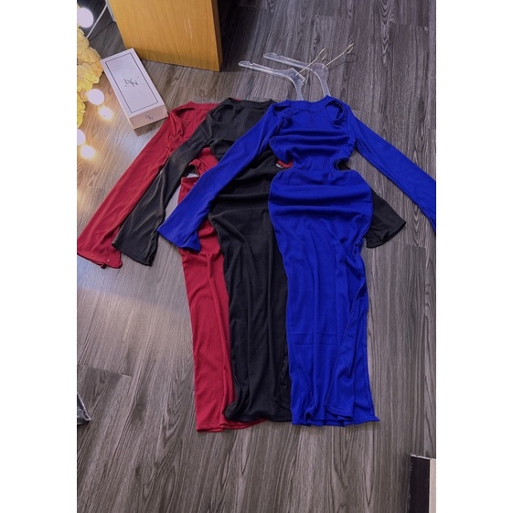 Đầm Maxxi Body Khoét Eo 2 Bên Xẻ Tà Hở Vai Tay Dài