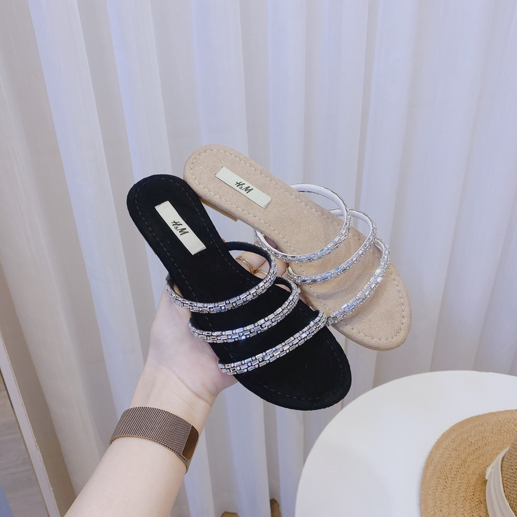 Dép lê quai ngang 3 dây đá, đế nỉ