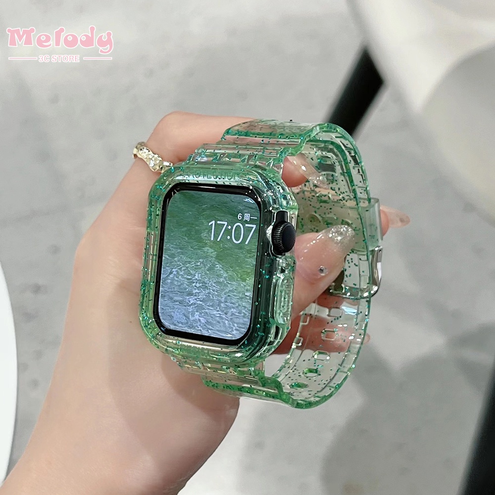 Dây Đeo Trong Suốt Lấp Lánh Cho Đồng Hồ Thông Minh iwatch 45 / 44 / 42 / 41 / 40 / 38mm Series 7 / 6 / SE / 5 / 4