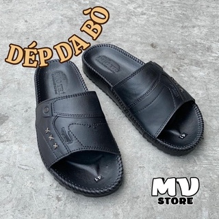 Dép nam đế lõm may viền, dép quai ngang nam da bò cao cấp DT15