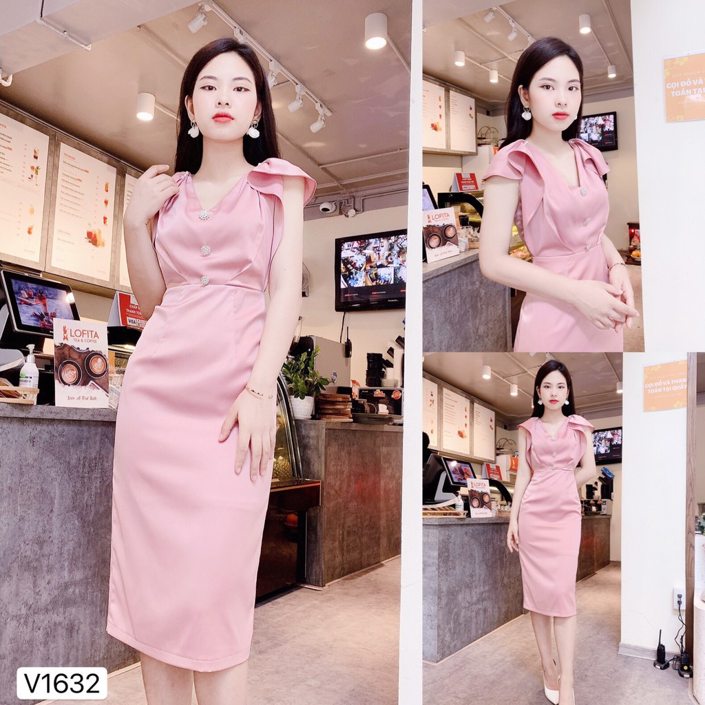 Váy Body hồng cổ tim tay dơi V1632 - DVC Fashion chính hãng