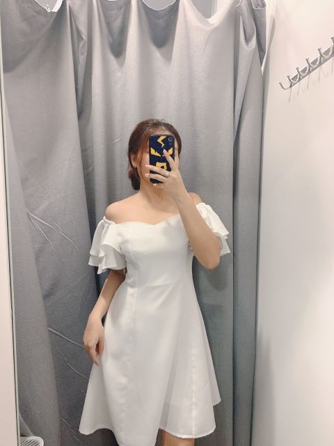 Đầm trắng rớt vai tay bèo 2 lớp - Mina Dress