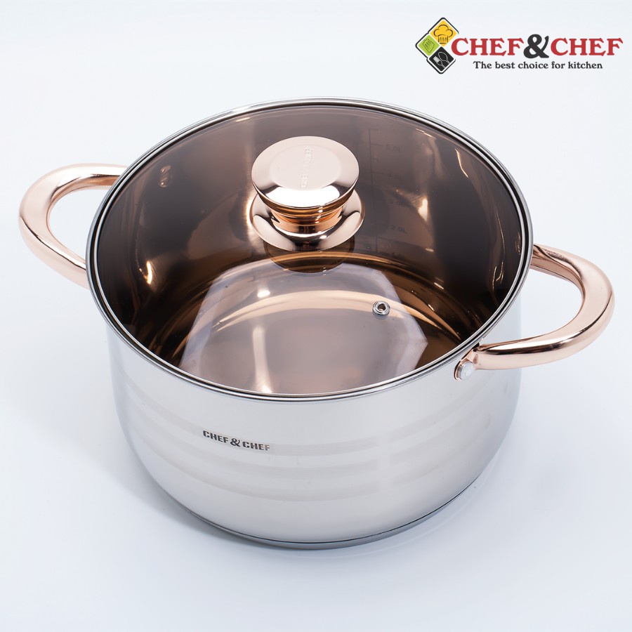 BỘ NỒI 6 MÓN VUNG KÍNH CHEF&amp;CHEF ĐÁY TỪ 5 LỚP CÔNG NGHỆ ĐỨC CAO CẤP