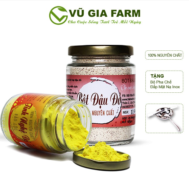 Combo Bột Đậu Đỏ + Tinh Nghệ Đỏ - Nguyên Chất Vũ Gia (100g/hũ) + Tặng Bộ Đắp Mặt - Hỗ trợ đắp mặt nạ, dưỡng da