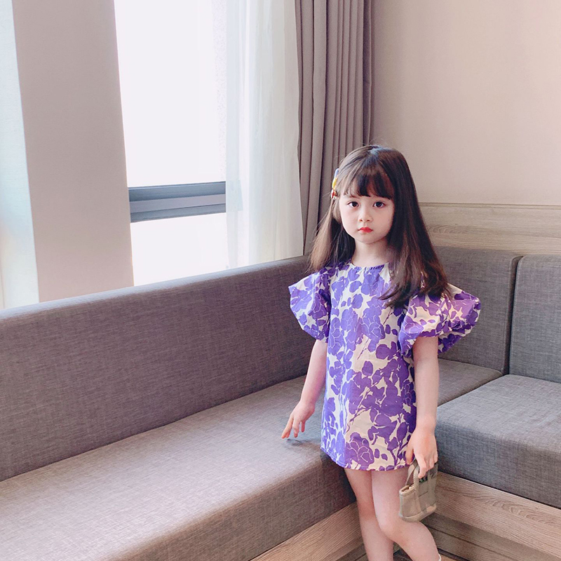 BEAR LEADER Đầm Tay Phồng In Hoa Phong Cách Hàn Quốc Thời Trang Mùa Hè Mới 2023 Dành Cho Bé Gái