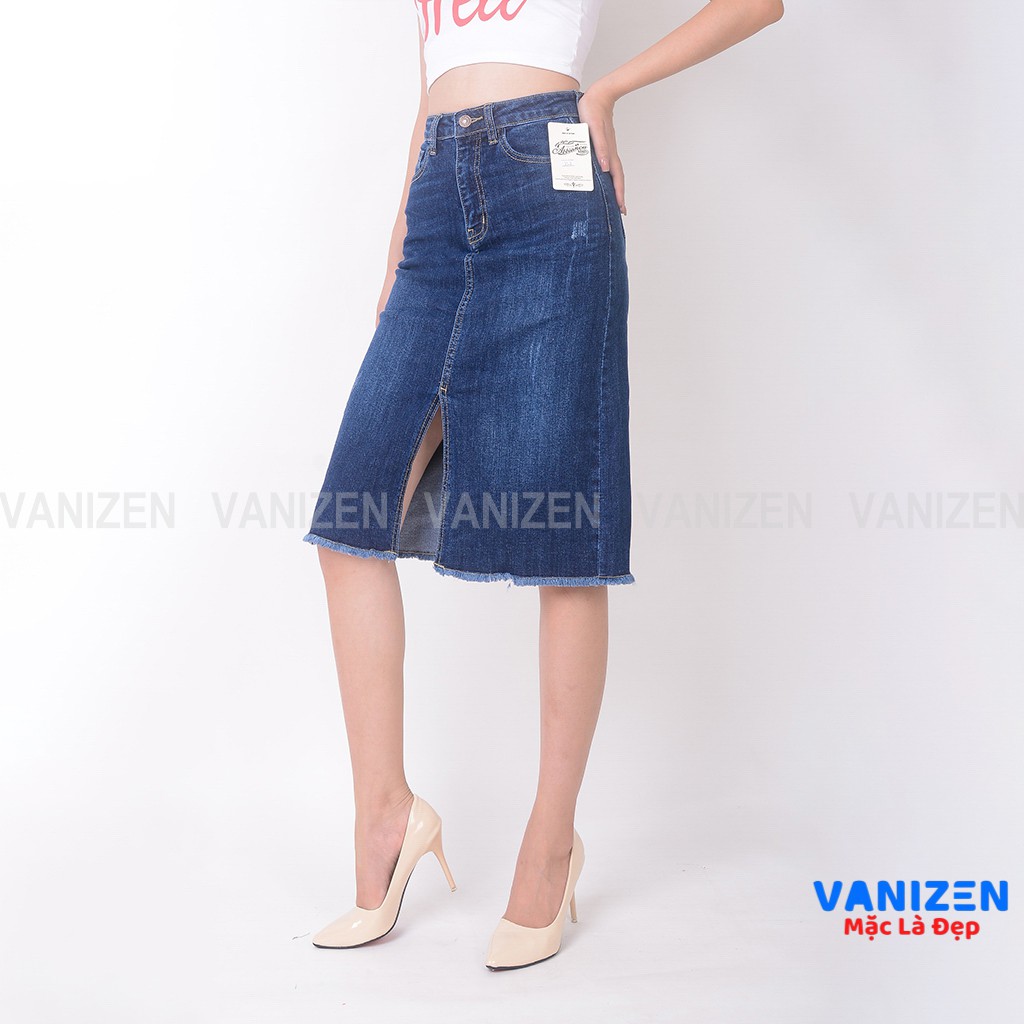 Chân váy jean nữ đẹp lưng cao dáng dài xước nhẹ hàng hiệu cao cấp mã 469 VANIZEN | BigBuy360 - bigbuy360.vn