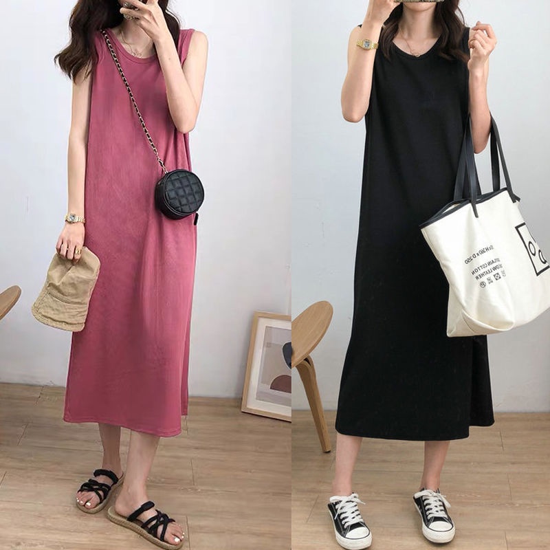 Đầm Ngủ Sát Nách Cổ Tròn Dáng Rộng Vải Lụa Mát Thời Trang Mùa Hè Cho Bạn Gái