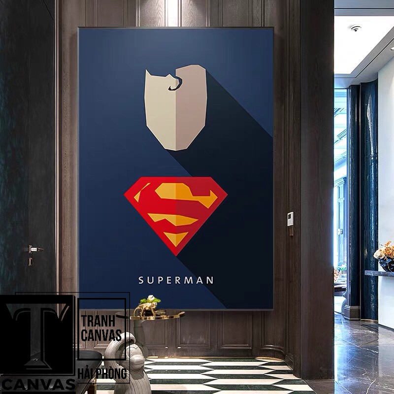 (Giá Xưởng) Tranh Canvas treo tường phòng khách, tranh hiện đại chủ đề superman, anh hùng MÃ S16-20 (không khung)